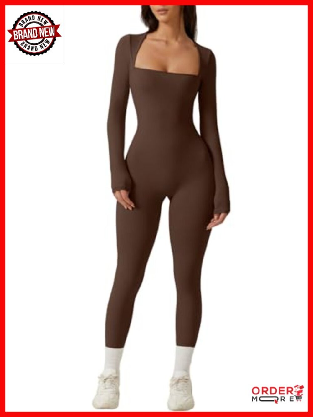 Sexy Square Neck Long Sleeve Bodycon Stretch Jumpsuit Leggings Full Length